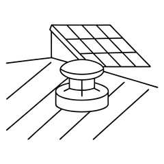 Solar Attic Fan with Sun Panel on Roof and a Cat Illustration Design