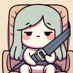 Fototapeta premium Unimpressed Kawaii Character with Seatbelt
