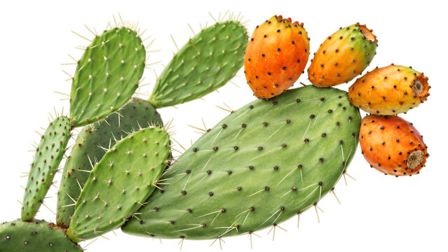 prickly pear cactus with yellow cactus fruit isolated on transparent background