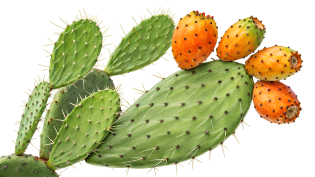 prickly pear cactus with yellow cactus fruit isolated on transparent background