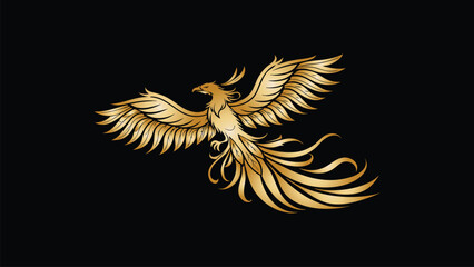 Obraz premium Golden Phoenix Elegant, Ornate, Mythical Bird, Rising, Majestic Design