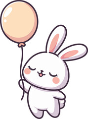 Cute White Bunny Holding a Balloon