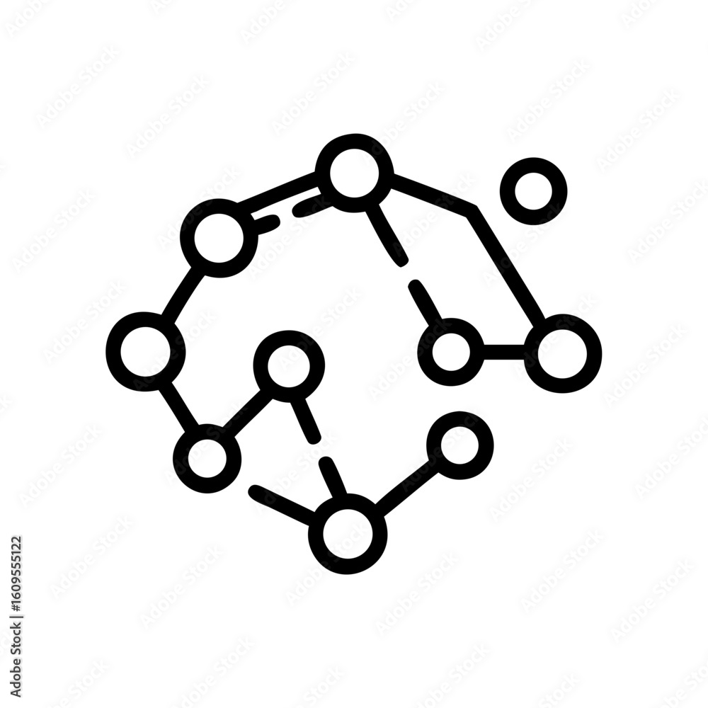 Poster illustration of a network with multiple connected nodes forming a complex structure on a plain backg