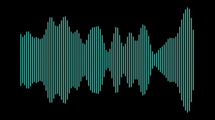 Blue sound beat wave animation isolated on black background. Audio waveform with digital frequency animated lines. Seamless loop