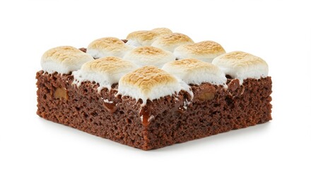 sweet potato marshmallow brownie isolated on white background with decorative elements and a fork for serving
