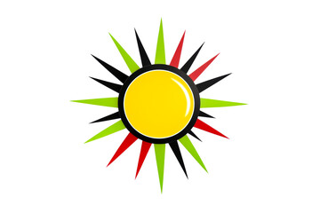 Colorful sun symbol with black, red, and green spikes