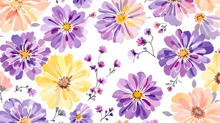 Spring watercolor hand drawn vector seamless pattern. Floral wild flowers design background.