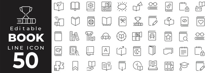 Education and office supplies set of web icons in line style. Learning and document management linear icons collection. Containing book, notebook, calendar, light bulb, file, pen, school, library, ide
