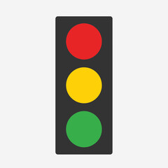 A traffic light with red yellow and green lights on a white background.