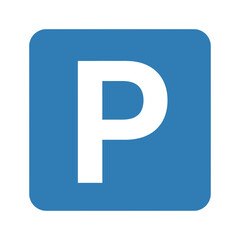 Blue parking sign with a white letter p on a white background.