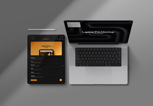 Laptop and Tablet Mockup - Flat-Lay Scene (3 Objects)