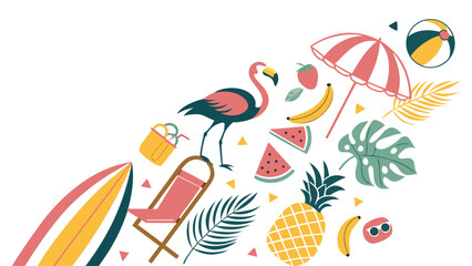 Vibrant Summer Tropical Flamingo Beach Party Design Illustration