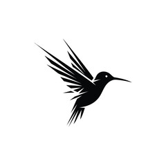 Fototapeta premium Stylized Black Hummingbird Silhouette with Geometric Wing Design.