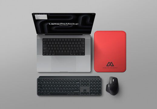 Laptop Mockup - Flat-Lay Scene (4 Objects)