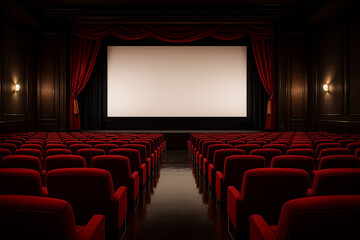 Fototapeta premium Classic Movie Theater Interior with Red Seats and Curtains