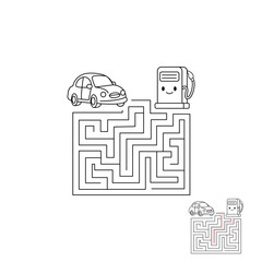 Children's game-labyrinth. Help the car find the right way to the gas station. Vector coloring.
