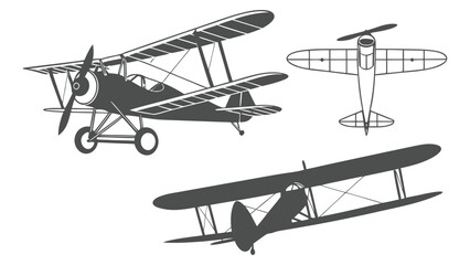 Vintage Biplane Airplane Graphics Classic Monochrome Aviation Illustrations