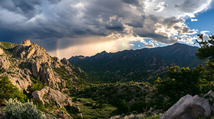 Obraz premium Mountain Landscape With Spiraling Hurrican 62770226 9D57