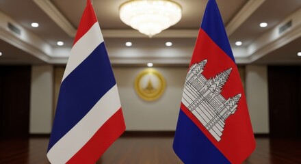 Symbolic convergence flags representing thailand and cambodia fostering diplomatic relations