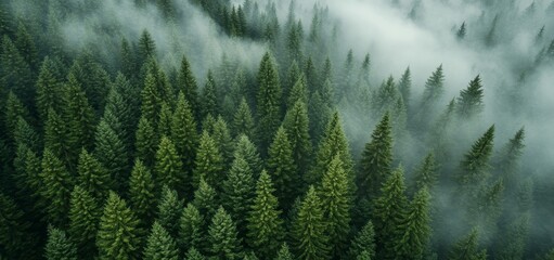 The beauty of nature and tranquility are on full display in a lush green forest set against a misty sky, making it perfect for nature enthusiasts and environmental themes
