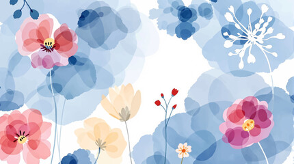 watercolor background with flowers, border, pastel colors, for design