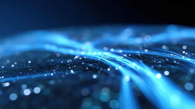 Abstract background of flowing data streams forming pathways on a city map, smart navigation. Guidance, efficiency. Blue.