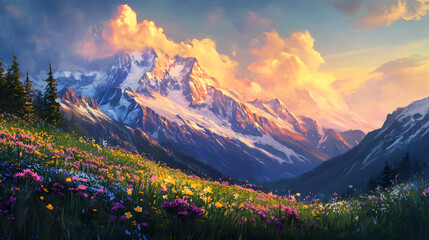 Alpine Mountain Range With Electric Blue Storm