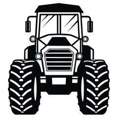 Vector art of a black and white vector graphic of a modern tractor isolated on white background