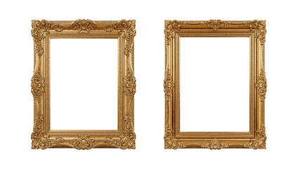 Elegant gilded baroque frames, opulent ornate vintage picture frames on isolated transparent