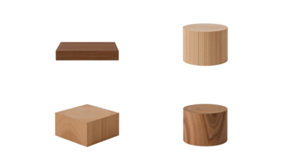 Geometric natural wood shapes isolated on a transparent backdrop, showcasing craftsmanship and