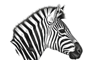 A zebra head illustration with black and white stripes on a black background in a digital drawing style
