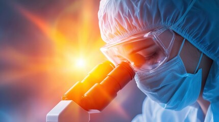Microbiology Microbiologist analyzing bacteria under a microscope to study microbial behavior.