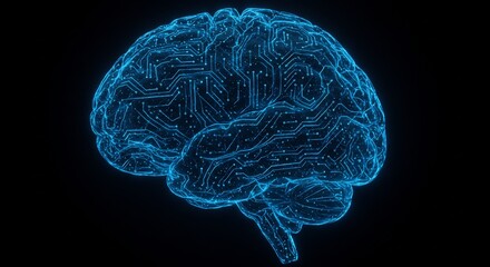 Digital Brain Circuit Board Concept on Black Background
