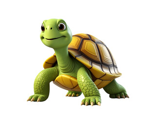 Obraz premium 3D cartoon turtle illustration with friendly expression, perfect for kids’ designs, educational materials, and wildlife themes.