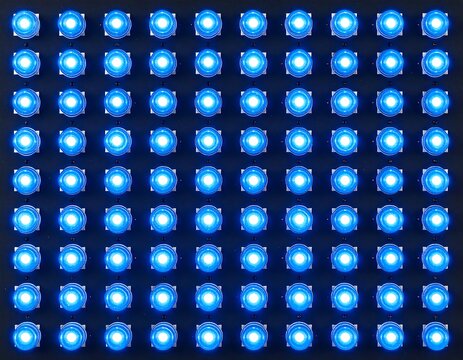 Blue LED lights on a dark panel