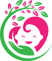 Happy Kid Nature Care Logo Child  Eco Friendly Icon Vector