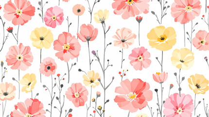 Abstract floral art background vector. Botanical watercolor hand drawn flowers paint brush line art. Design illustration for wallpaper