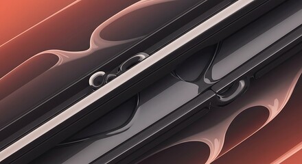 Abstract close-up of dark, glossy, parallel structures with fluid-like openings, highlighted by a bright stripe, against a gradient background.