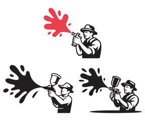 Spray Painter Illustration Set – Professional Paint Spraying Worker Vector Icons Collection