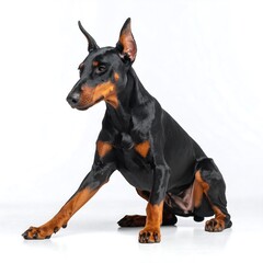 Black and tan Doberman puppy sitting
