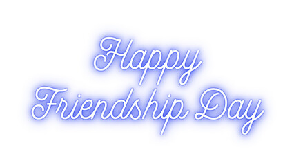 Happy friendship day glowing blue text on white background