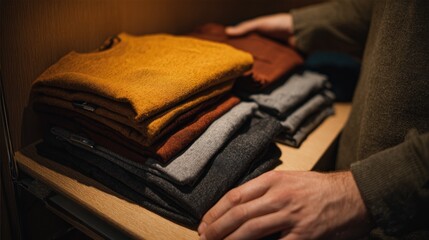 Clothes neatly stacked on a shelf