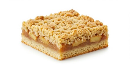 Isolated apple fennel crumble bar on a white background for snack photography