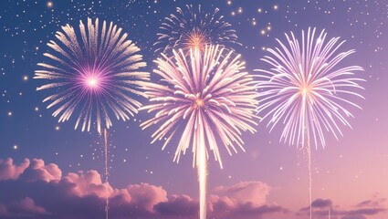 Twilight's Grand Finale: A Sky Ablaze with Dazzling Fireworks and Dreamy Clouds