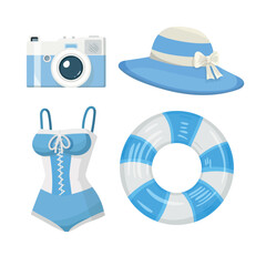 Sea set. Flat vector clipart, illustration with isolated background.