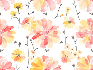 Abstract floral art background vector. Botanical watercolor hand drawn flowers paint brush line art. Design illustration for wallpaper
