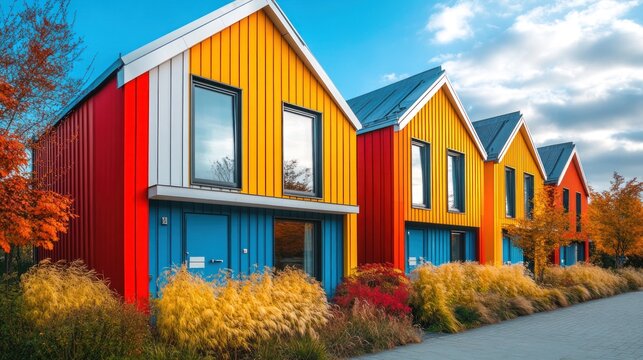 Vibrant colorful homes in autumn