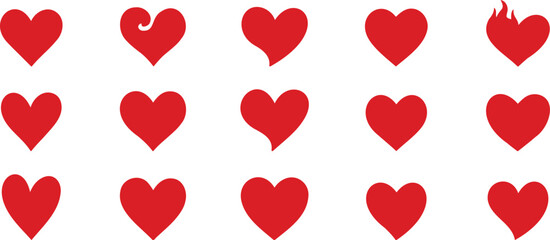 Collection of red heart symbols in a symmetrical grid layout, representing love and affection