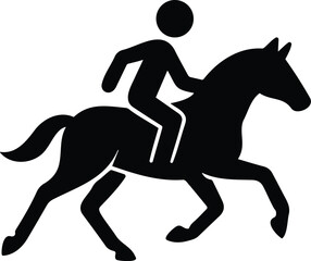 Black silhouette of stickman galloping on horse, showing fast movement and dynamic action