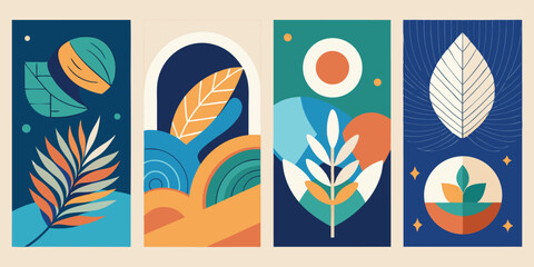 Four distinct banners featuring different artistic designs and color schemes..eps